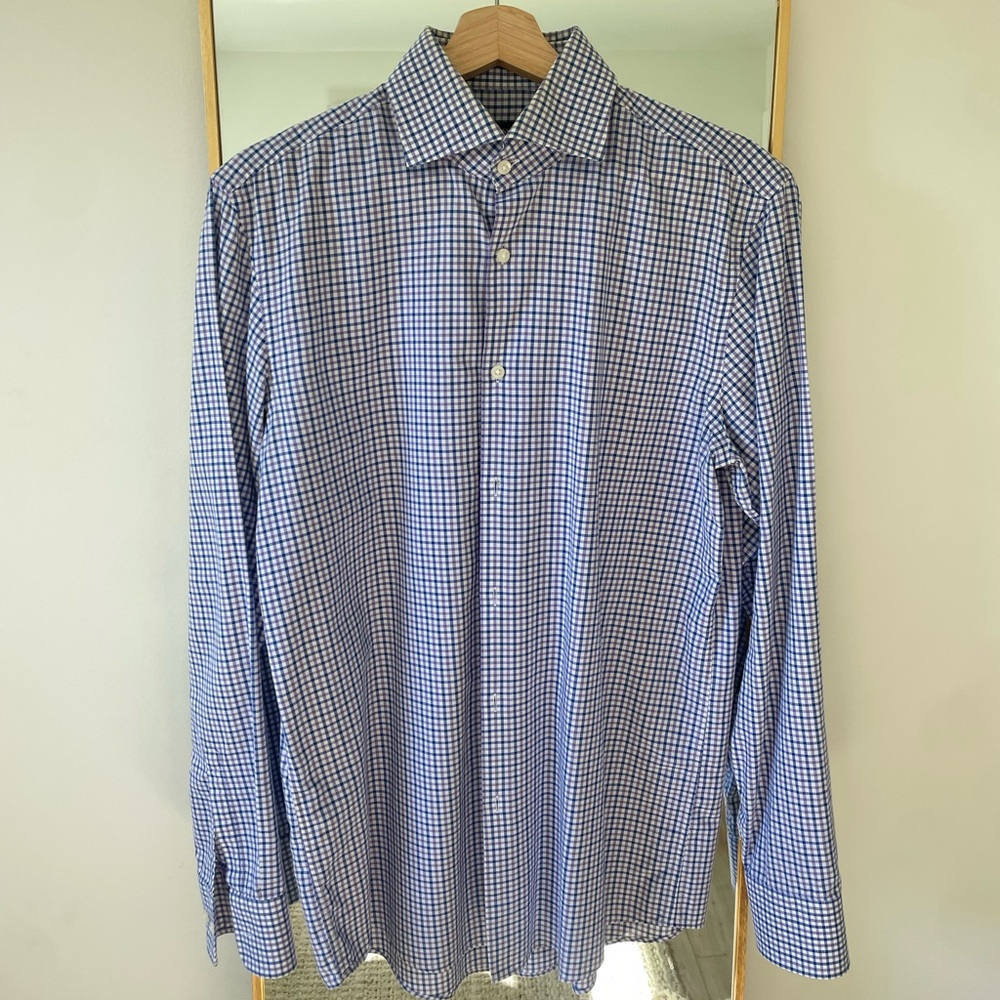 Hugo Boss Plaid Sharp Fit 100% Cotton Long Sleeve Dress Shirt